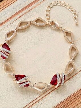 LEAFEL Red Crystal and Rose Gold Bracelet